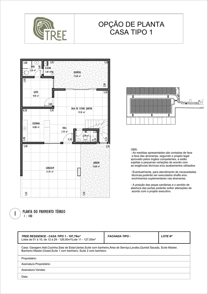 Casa tipo 1, opção com suíte no térreo, pavimento térreo
